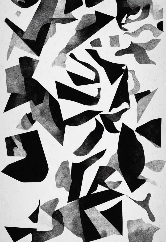 Image similar to graphic design poster by palefroi, nanae kawahara, damien tran, elements in a composition, illustrative and abstract, white space, greyscale, charcoal, high contrast, postmodern artwork