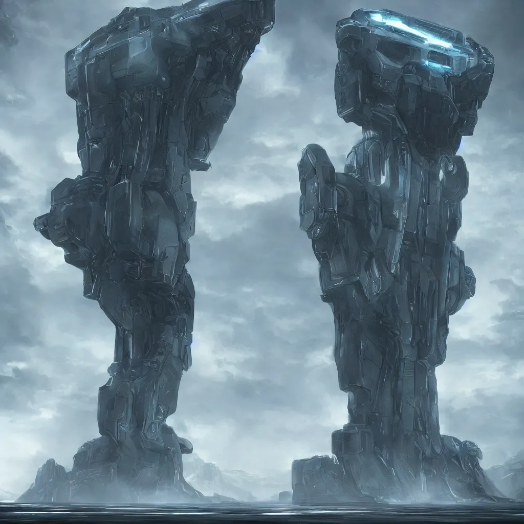 Image similar to Monolithic forerunner structure, halo 4, detailed, digital art, wide-shot