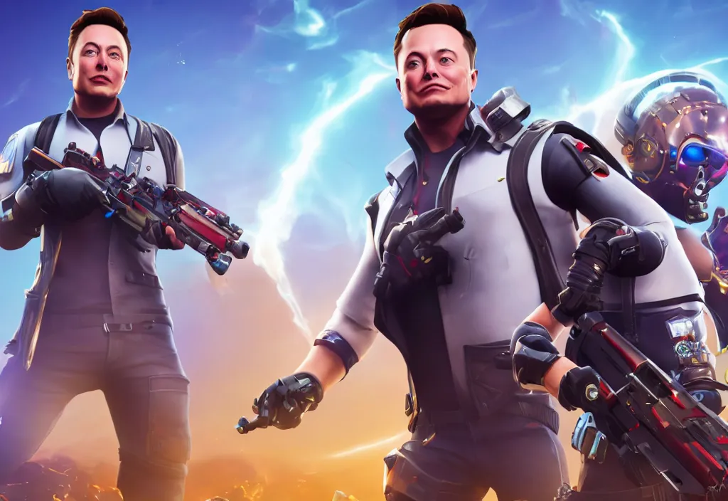 Image similar to elon musk as a fortnite character, cinematic, detailed