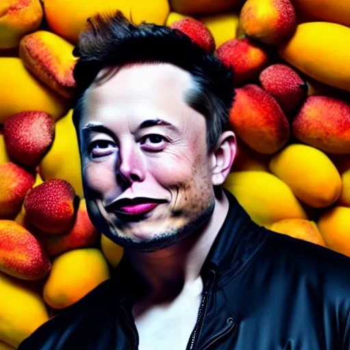 Image similar to photo of elon musk cosplaying as a mango fruit costume, highly detailed, extremely high quality, hd, 4 k, 8 k, professional photographer, 4 0 mp, lifelike, top - rated, award winning, cinematic, realistic, detailed lighting, detailed shadows, sharp, no blur, edited, corrected, trending