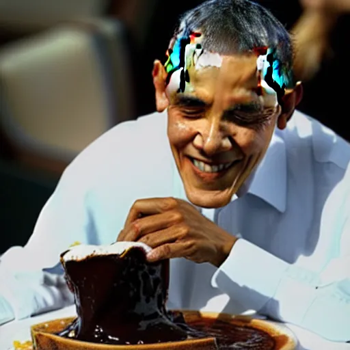 Image similar to enticing obama eating a hot fudge sundae