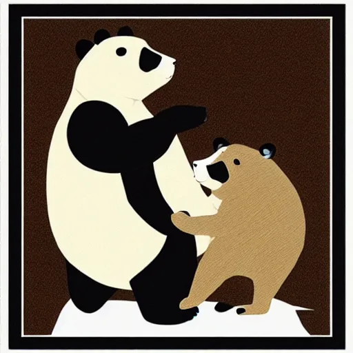 Prompt: pop art of a grizzly bear and a panda bear in love.