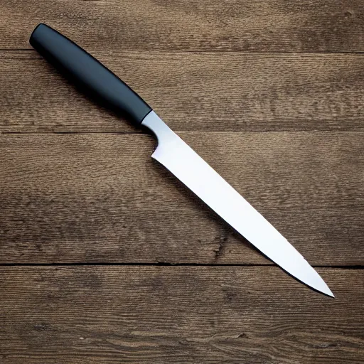 Image similar to tactical knife, glow, reflection, wide angle, iron wood handle