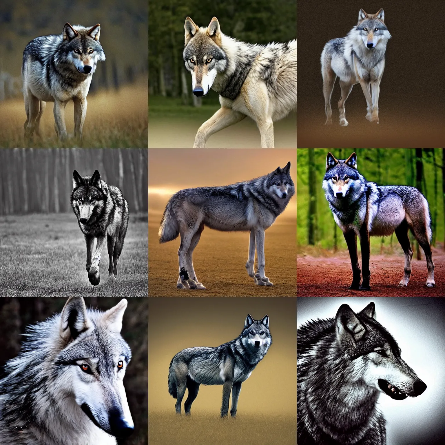 Prompt: a wolf in the shape of a horse, photo