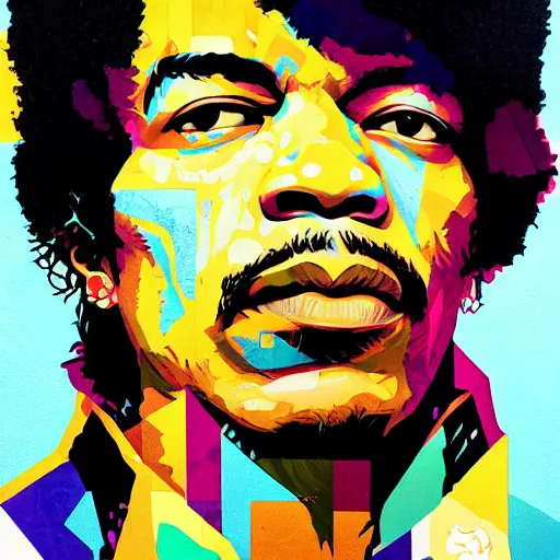 Image similar to portrait of jimi hendrix by sachin teng