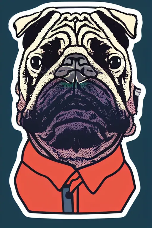 Image similar to Portrait of a drug dealer pug, sticker, andromorphic, colorful, illustration, highly detailed, simple, smooth and clean vector curves, no jagged lines, vector art, smooth