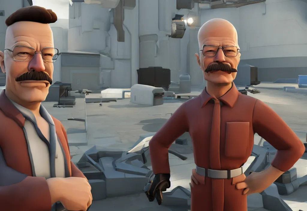 Image similar to elon musk in team fortress 2, walter white in the video game team fortress, gameplay screenshot, close up, 3 d rendering. unreal engine. amazing likeness. very detailed.