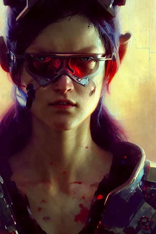 Image similar to full character portrait max mad cyberpunk, future tech solider girl character design, final fantasy face, painting by gaston bussiere, katsuya terada, nc wyeth, greg rutkowski, craig mullins, vermeer, trending on artstation, jeffery catherine jones