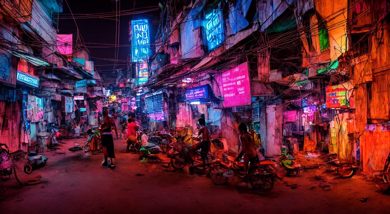 Prompt: Cyberpunk Slums, futuristic Phnom-Penh Cambodia, neon lighting