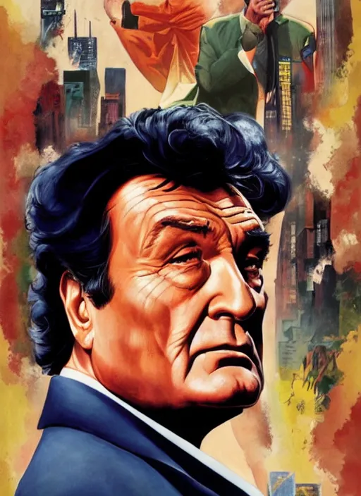 Prompt: a painting of columbo, poster art by alex ross, featured on cgsociety, neogeo, official art, movie poster, poster art