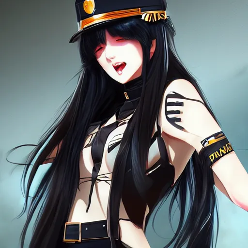 Image similar to portrait of a beautiful girl with long black hair, wearing police riot uniform, drawn by WLOP, by Avetetsuya Studios, attractive character, colored sketch anime manga panel, trending on Artstation