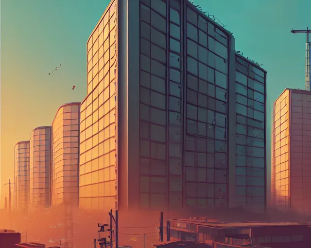 Prompt: tokyo suburb inspired by phillipe stark, art by mike winkelmann, golden hour, illustration, highly detailed, simple, smooth and clean vector curves, no jagged lines, vector art, smooth, artstation