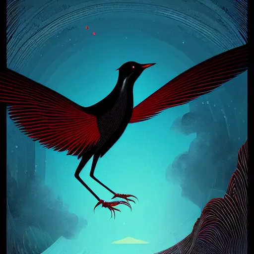 Image similar to beautiful digital fantasy illustration of a black bird with a red background, poster art by victo ngai, behance contest winner, vanitas, wiccan, tarot card, behance hd, high detail texture, unreal engine, 8 k, photographic quality, ultra hyper realistic quality, 8 k definiton, hyper - realistic, cinematic, cinematic lighting