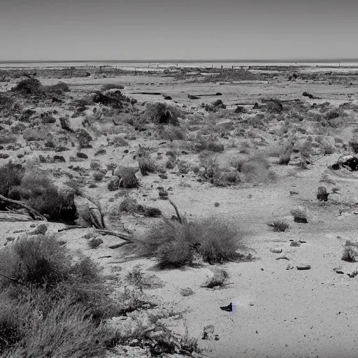 Prompt: a photo of a place where the desert meets the ocean, a ruined city in view, a survivor looks into the camera W 1024