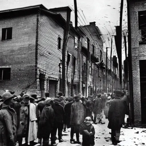 Prompt: ghetto during the holocaust, 4 k, award winning photo, eerie