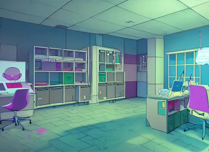 Image similar to steven universe inspired stanley parable office backrooms, creepy but colorful render, intricate detail, castle oblivion, normal workplace office, pastel 8 0 s, uhd