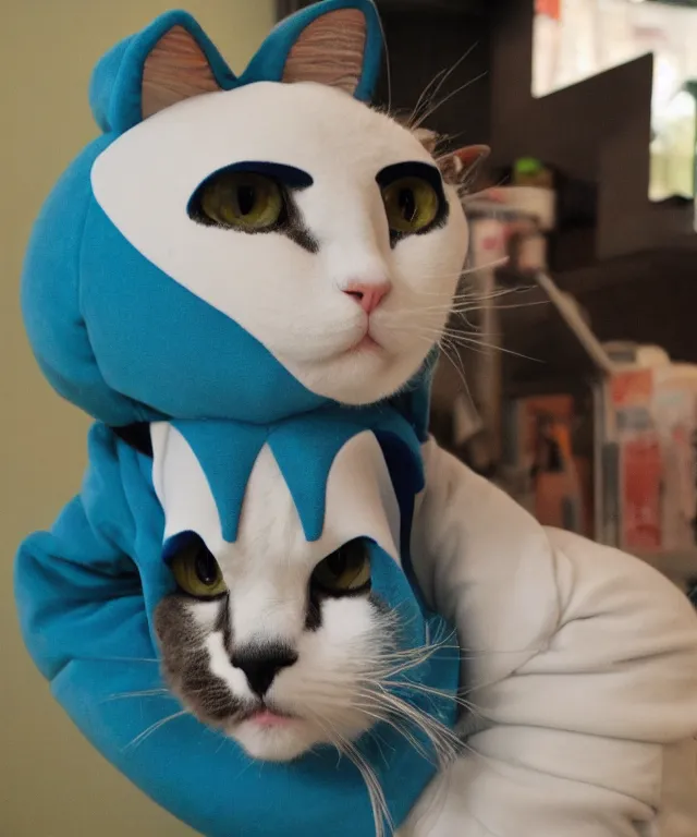 Prompt: an anthropomorphic cat wearing a kigurumi