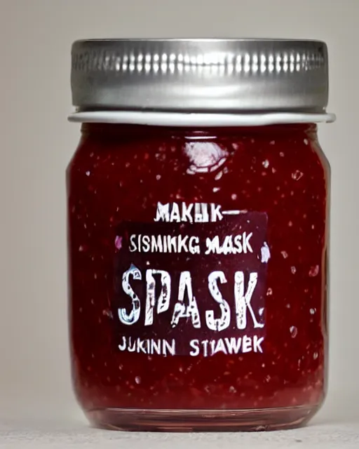 Image similar to elon musk!!! sinking!!! into jar of strawberry jam