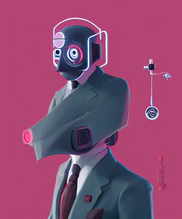 Prompt: a portrait of an anthropomorphic surveillance camera wearing a suit, pointing at the camera, cyberpunk!, fantasy, elegant, digital painting, artstation, concept art, matte, sharp focus, illustration, art by josan gonzalez