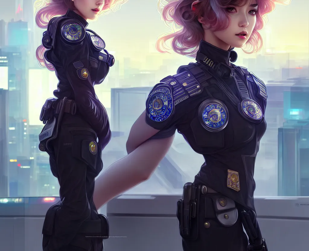 Prompt: portrait futuristic police uniform girl, at future sau paulo neon light rooftop, ssci - fi and fantasy, intricate and very very beautiful and elegant, highly detailed, digital painting, artstation, concept art, smooth and sharp focus, illustration, art by tan zi and ayanamikodon and alphonse mucha and wlop