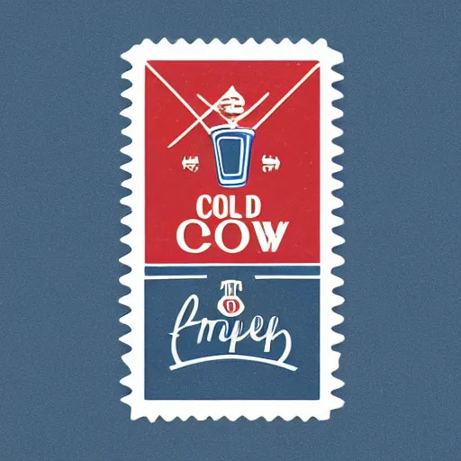 Prompt: inspired by cold brew label, vintage intricate stamp logo, retro artwork, red and blue, design vintage looking logo for art company