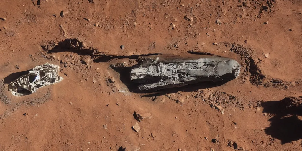 Prompt: giant spaceship 1 0 0 meters around and 1 million years old discovered after the rain washed away the sand and dirt, in a canyon in the utah desert