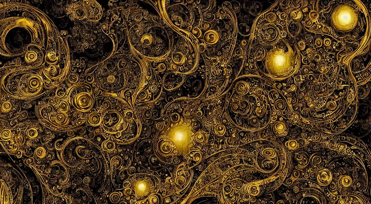 Prompt: black and gold, Marc Simonetti, Mike Mignola, smooth liquid metal with detailed line work, Mandelbrot Fractal, Exquisite detail perfect symmetrical, silver details, hyper detailed, intricate ink illustration, golden ratio, city night, steampunk, smoke, neon lights, starry sky, steampunk city background, liquid polished metal, by jean-honore fragonard