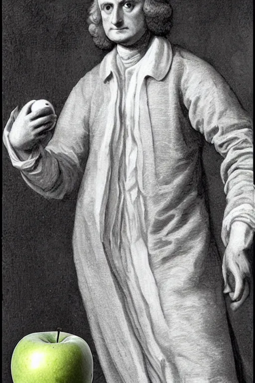 Image similar to isaac newton holding an apple, collage