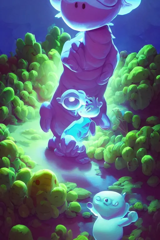 Image similar to smurf ghost creature animal sushi cristal very big eye roots cactus elemental flush of force nature micro world fluo fishscale, behance hd by jesper ejsing, by rhads, makoto shinkai and lois van baarle, ilya kuvshinov, rossdraws radiating a glowing aura global illumination ray tracing hdr