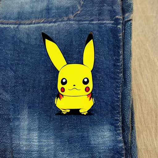 Prompt: a denim Pikachu