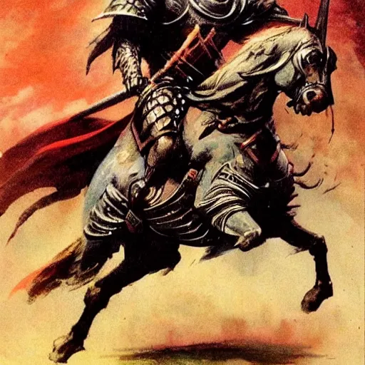 Prompt: a knight in ornate armor by Frank Frazetta,high quality