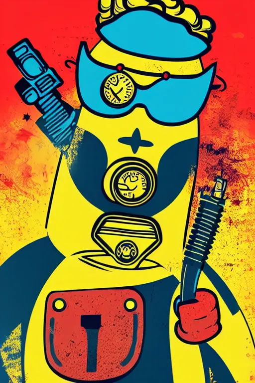 Image similar to fallout 7 6 retro futurist illustration art by butcher billy, sticker, colorful, illustration, highly detailed, simple, smooth and clean vector curves, no jagged lines, vector art, smooth andy warhol style