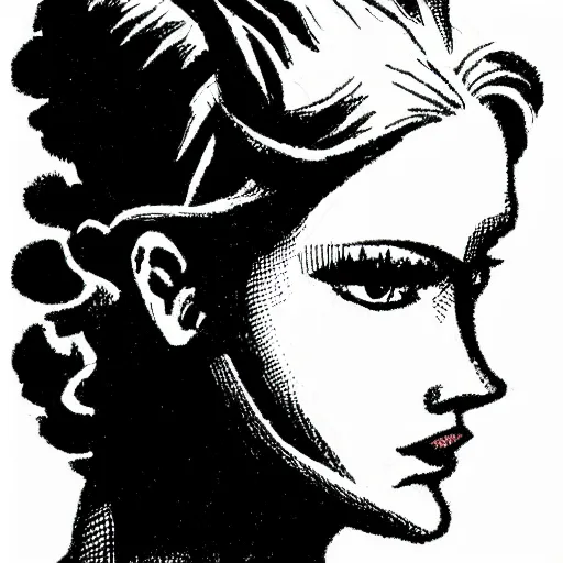 Image similar to a female character drawn by david mazzucchelli, cmyk portrait