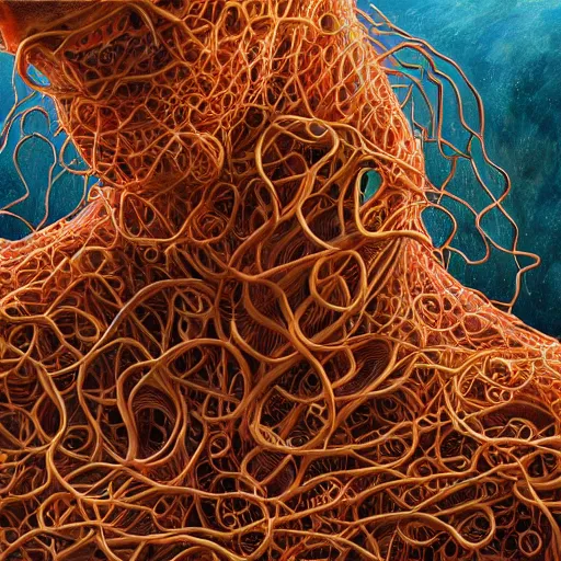 Prompt: interconnected human lifeforms, 2 human bodies connected by biomorphic vine connections, by peter gric, smooth gradients, vibrant colors, artstation, cgsociety, 4 k, uhd, hdr