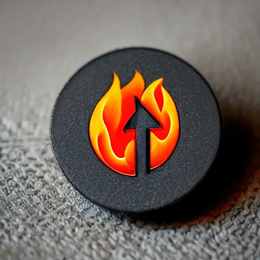 Image similar to an award - winning photograph of retro minimalistic clean fire flames warning label enamel pin, beautiful cinematic light, behance