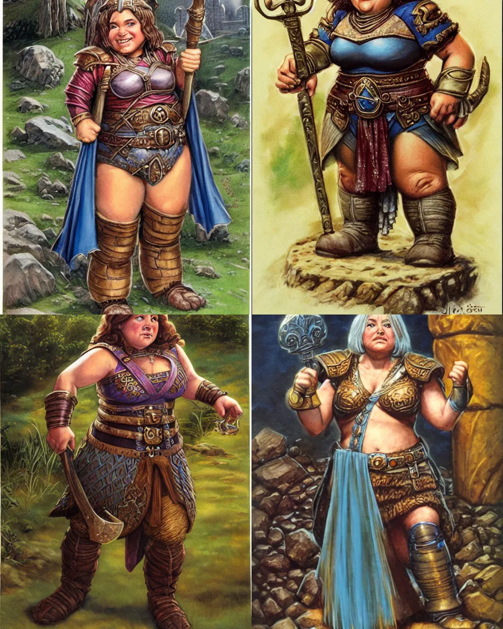 Prompt: female dwarven noblewoman, chubby short stature, neat hair, by jeff easley