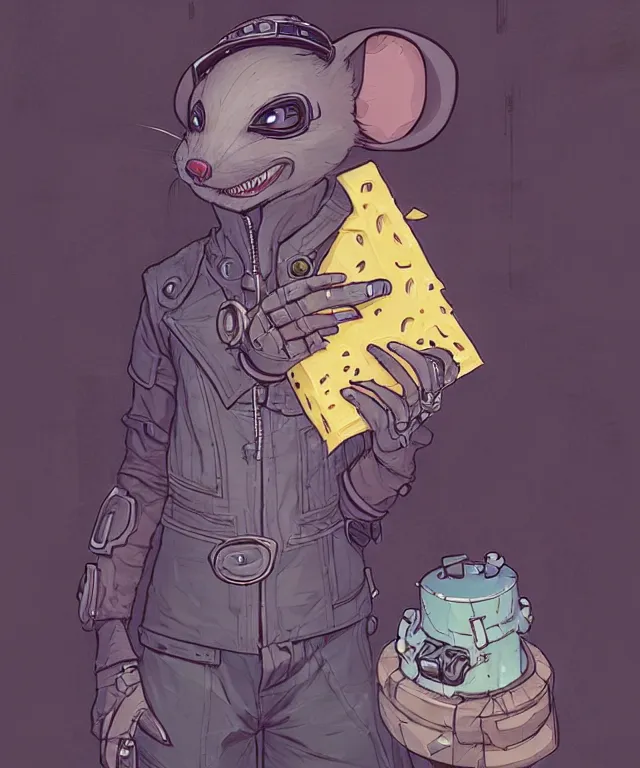 Image similar to a portrait of an anthropomorphic cyberpunk mouse holding a cheese, cyberpunk!, fantasy, elegant, digital painting, artstation, concept art, matte, sharp focus, illustration, art by josan gonzalez