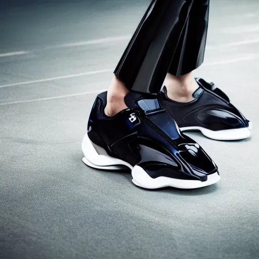 Prompt: futuristic sneakers based off bmw 8 i, insanely integrate, award winning photo for fashion magazine, studio light