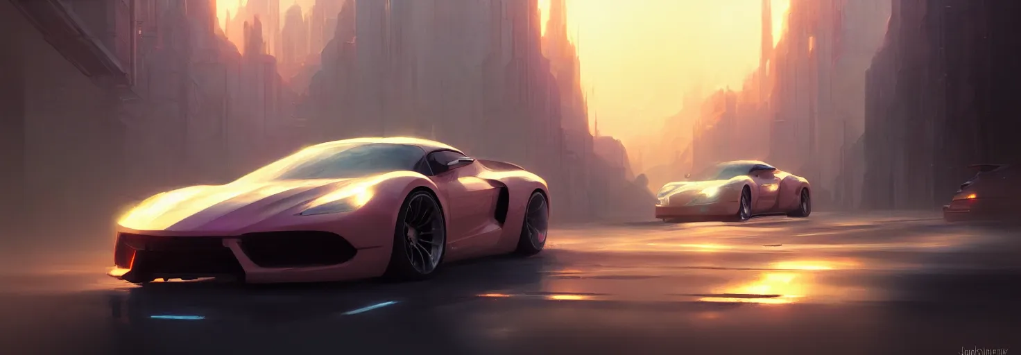 Image similar to Super car, concept art, low angle, high detail, warm lighting, volumetric, godrays, vivid, beautiful, trending on artstation, by Jordan grimmer, art greg rutkowski