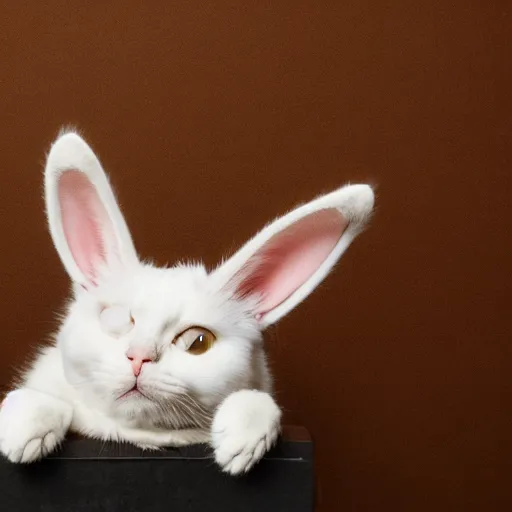 Image similar to high quality studio portrait of a cat with floppy bunny ears