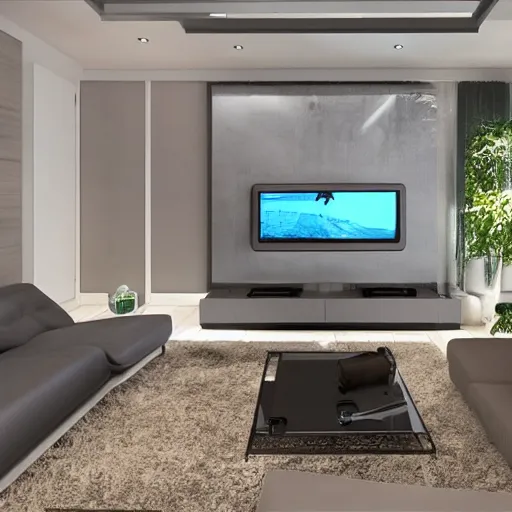 Prompt: A realistic photo of a modern living room