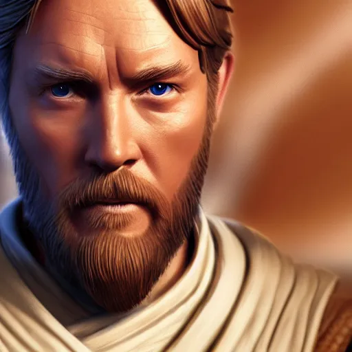 Image similar to obi-wan kenobi, star wars, octane render, high quality, 4k, artstation, artgerm, portrait, detailed face, sharp focus, low contrast,