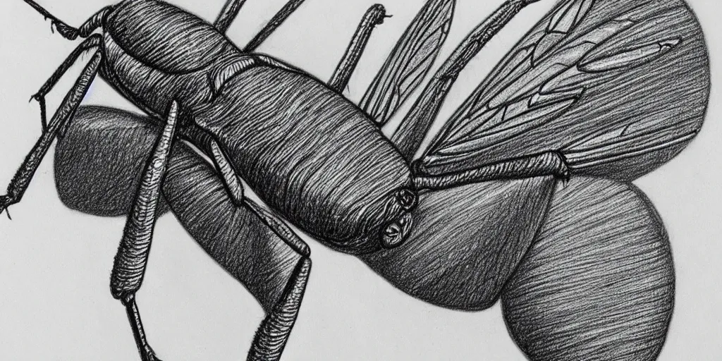 Image similar to pencil drawing of an insect, abstract, surrealism, hyper detail, line art