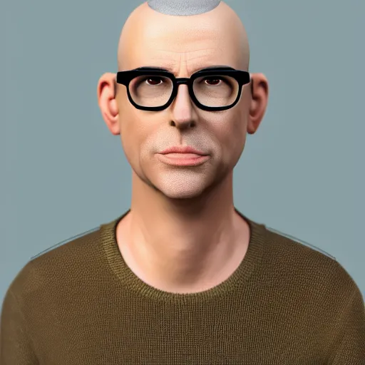 Prompt: 50 year old brunette man with very short hair, buzz cut, round round round face round face round face, square face, round jaw, big chin , romanian, glasses, romanian heritage, brown eyes, olive skin, round nose, round chin, clean shaven wide face, thin lips, , digital art, painterly, realistic, cute, 8k, illustration, art by loish, painterly, trending on artstation, medium shot, uncropped