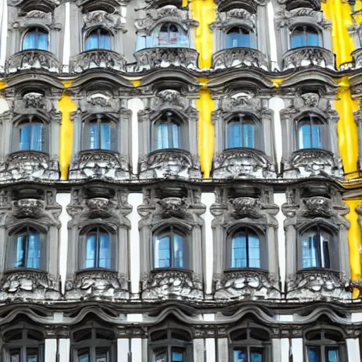 Prompt: Vienna facade architecture made from lava rocks