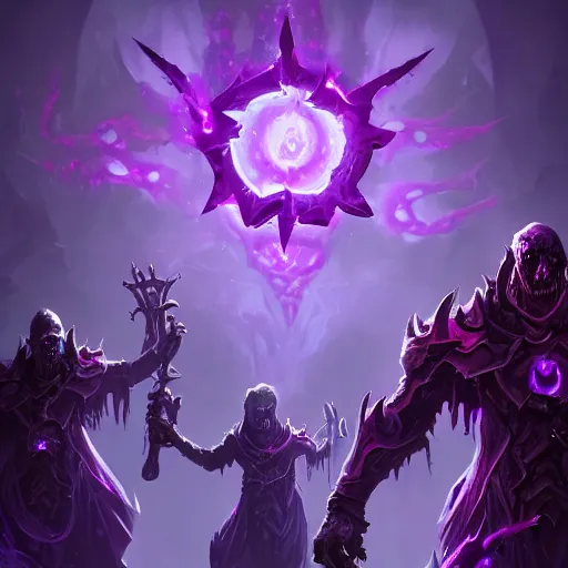 Prompt: arcane style void zombies, violet spike smoke, bright art masterpiece artstation. 8k, sharp high quality artwork in style of Jose Daniel Cabrera Pena and Greg Rutkowski, concept art by Tooth Wu, blizzard warcraft artwork, hearthstone card game artwork, violet flower, violet flower, violet flower, portal