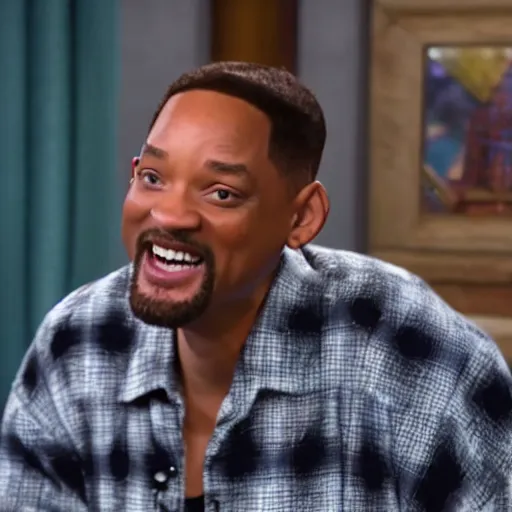 Image similar to will smith interview, eric andre show still