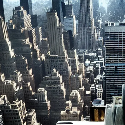 Image similar to New York city in the movie Inception, professional cinematography, CGI