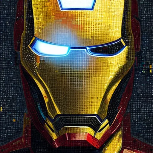 Prompt: mosaic portrait of iron man by greg rutkowski, 4k, intricate details, dichotomy