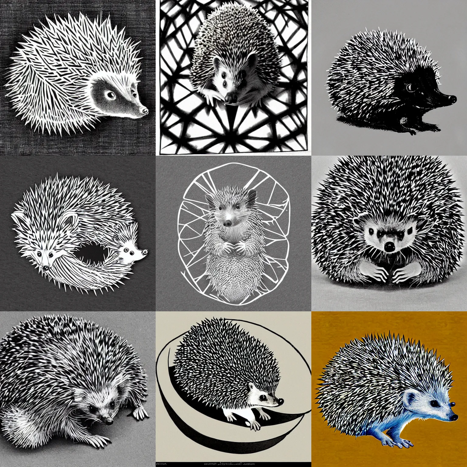 Prompt: a hedgehog in the style of mc escher
